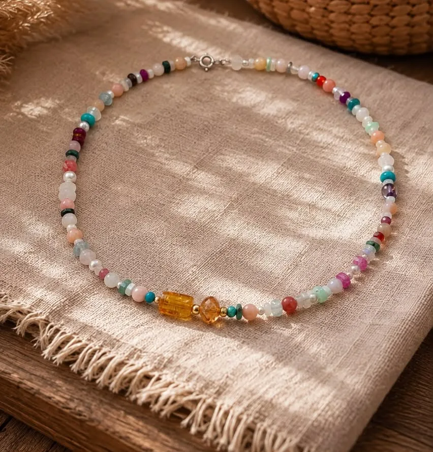 Collier Mosaïque en Ambre & Citrine