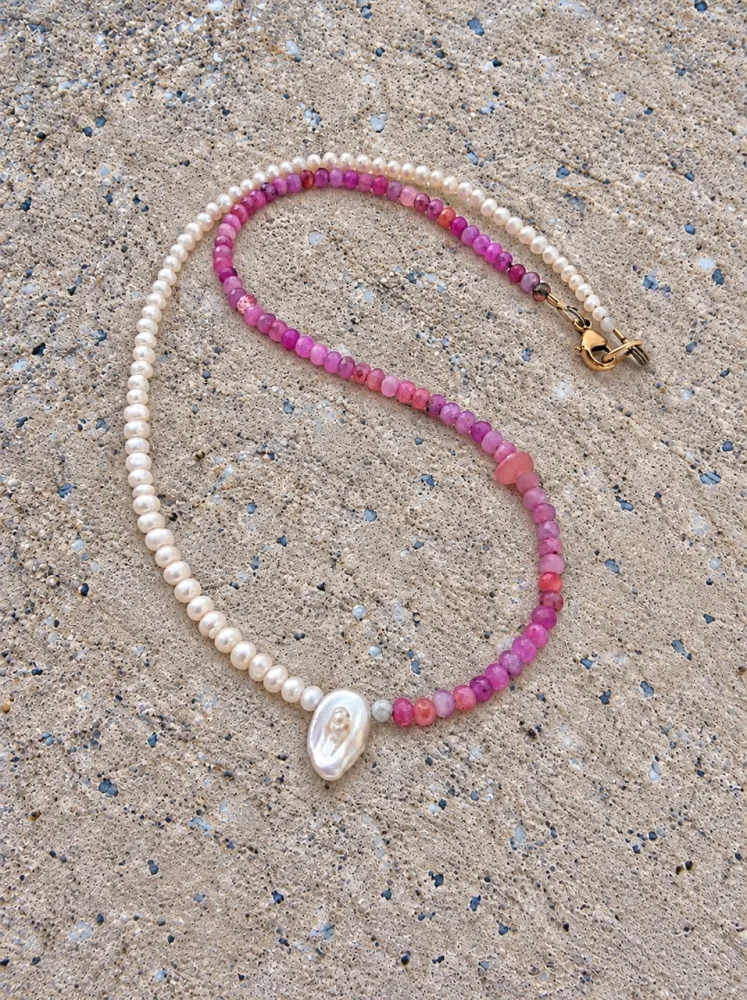 Collier Éclat de Rubis Rose & Nacre
